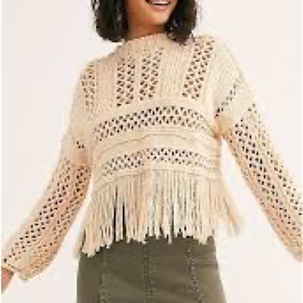 Free People Crochet Knit Sweater